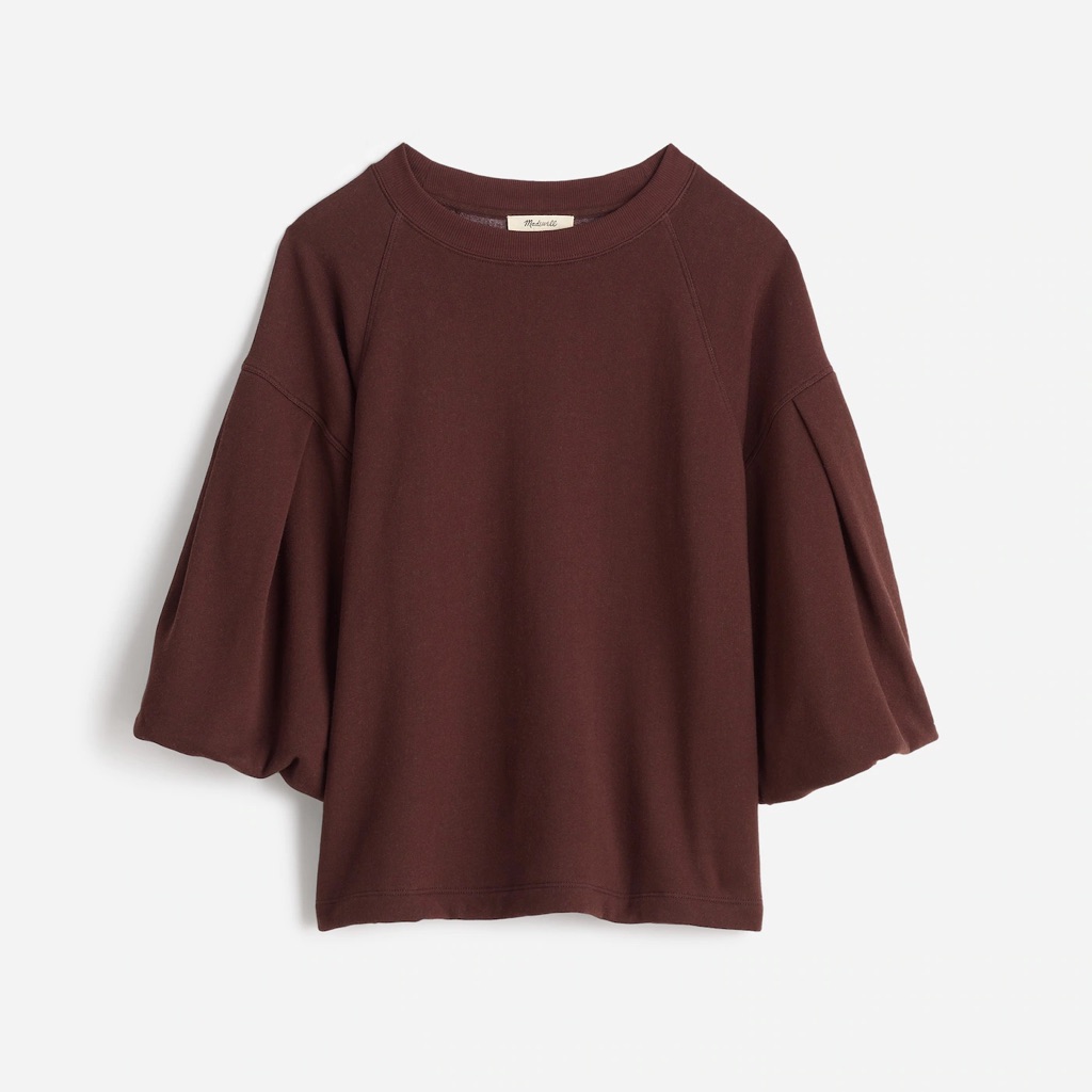 Madewell Maroon Balloon-Sleeve Long Sleeve Tee